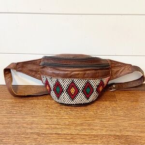 No Brand | Embroidered Leather Adjustable Kilim Bumbag- One Size